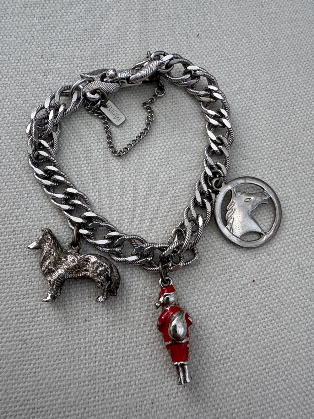 Vintage 60s Monet Charm Bracelet with Sterling Horse Charm